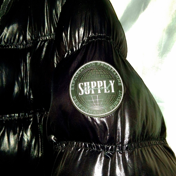 Black Puffer Jacket with Green Accents - Picture 10 of 13